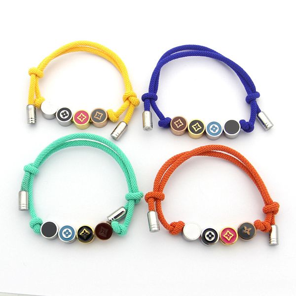 

New Design Titanium Steel Four-leaf flower Four circles love bracelet yellow Smoke Pull rope bracelets for women lovers bracelet jewelry
