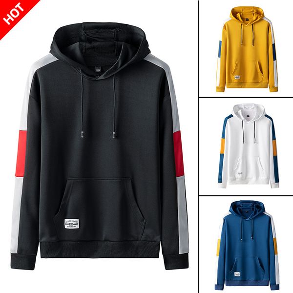 

brand streetwear patchwork hoodie men hip hop hooded slim fit casual hoody mens hoodies sweatshirts eu size, Black
