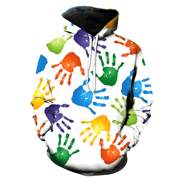

3-d color palm printing with cap pocket pullover, men's fashion cap and jacket for european and american foreign trade, Black
