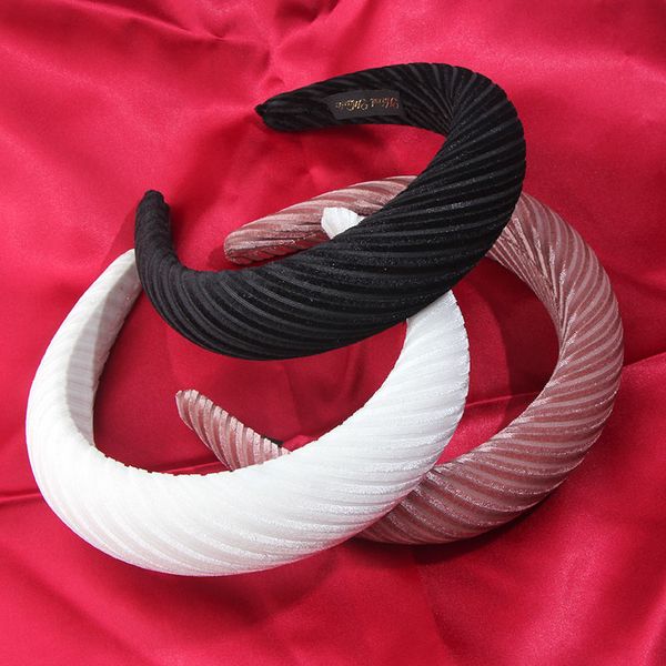 

flatfoosie thick velvet headband for women hair accessories fashion 4cm wide solid color head band stripe hair hoop hairbands, Golden;white