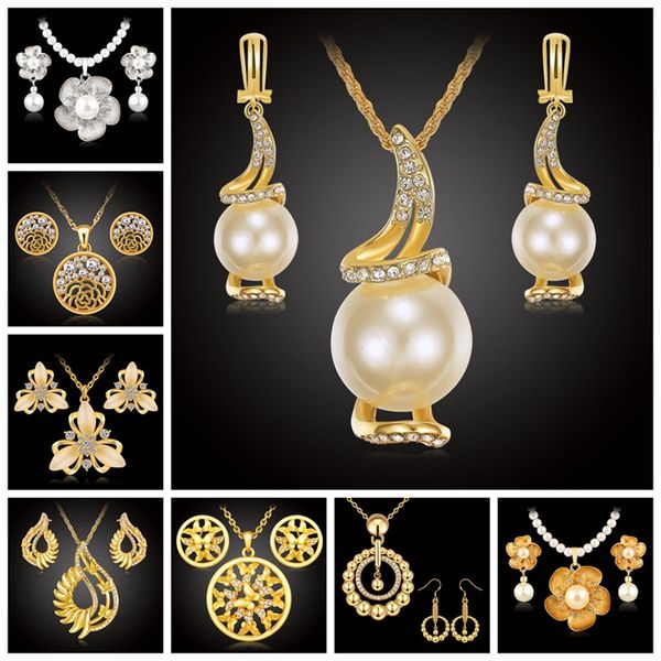 

fashion jewelry sets for women girls crystal rhinestone wedding party skull charm necklace earrings set wholesale jewellery, Silver