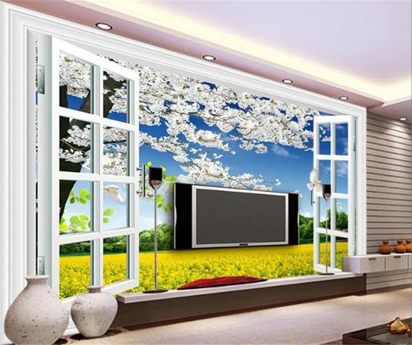 

пользовательские 3d обои мечта груша цветок 3d window рапс гостиная спальня фона украшения стены mural обои