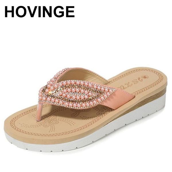 

hovinge fashion women beach slippers new pearl leaves women sandals casual non-slip flat flip flops shoes home slippers, Black