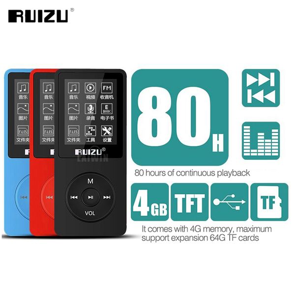 

original ruizu x02 english version ultrathin mp3 player with 4gb storage and 1.8 inches screen can play 80h with fm radio e-book