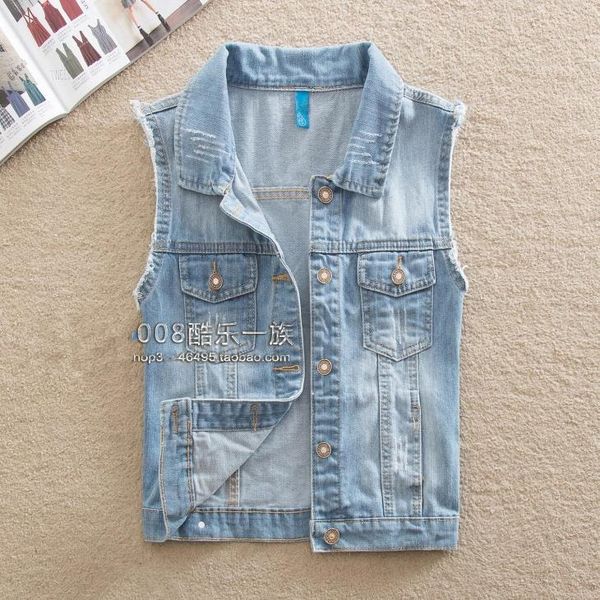 

2017 autumn winter women vest vintage hole denim sleeveless turn down collar female casual cotton solid short jacket vest, Black;white