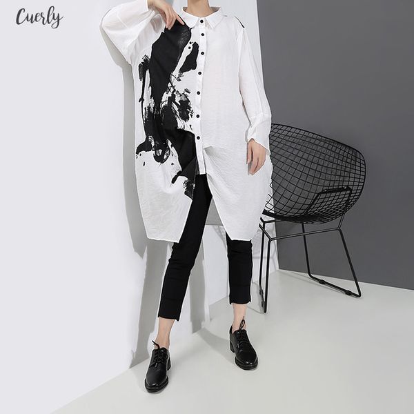 

women black white print big size oversize dress lapel long sleeve loose fit fashion tide spring autumn 2020 1a923, Black;gray