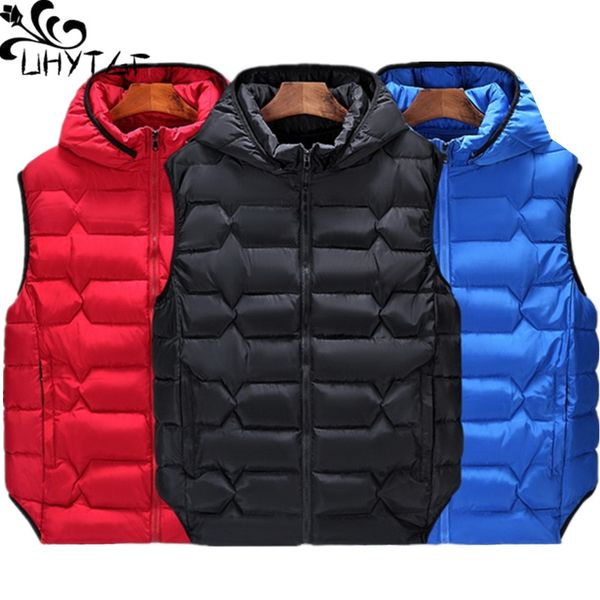 

uhytgf oversized vest women winter parker cotton outerwear ladies loose short hooded warm waistcoat parker coat 3xl-8xl 1045, Black;white