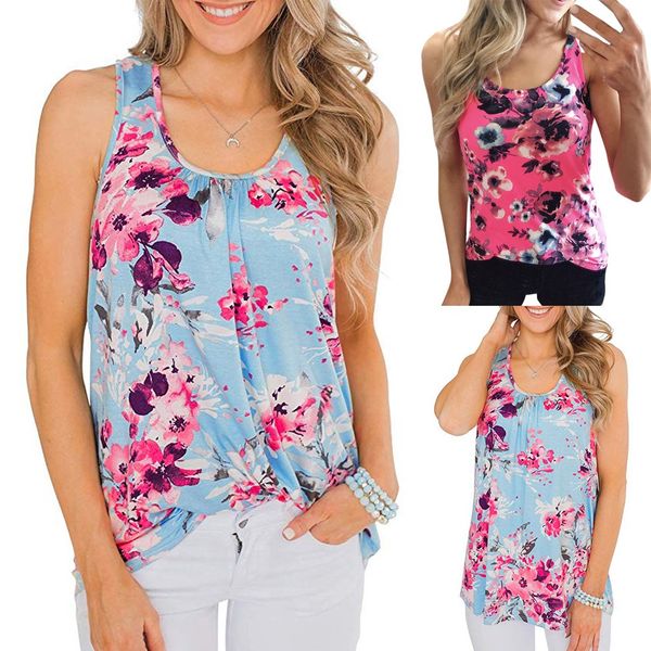 

muqgew women summer sleeveless floral print casual tank raceback round neck shirts tank women summer casual camisoles, White