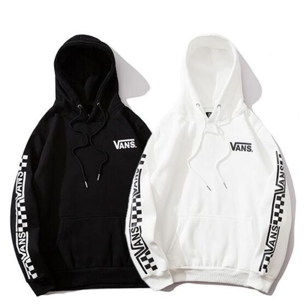 

2019 autumn and winter fashion new letter printing slide hooded plus velvet ws sweater pullover loose long-sleeved sweater, Black