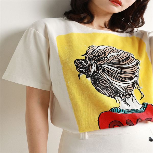 

19 by age ten interesting printed pattern loose-fit round-neck pure cotton short-sleeved t-shirt women's cadelle loves to eat rice, White