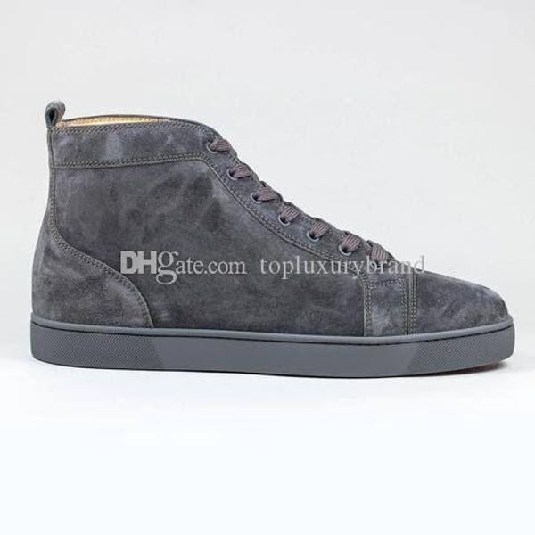 

italy design red bottom veau velours sneaker high lace-up shoes men's sneaker red rubber sole grey suede men flat orlato rantus free, Black