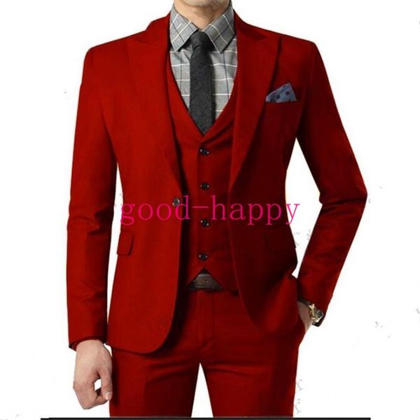 

brand new groom tuxedos red man wedding tuxedos peak lapel slim fit men jacket blazer popular 3 piece suit(jacket+pants+tie+vest) 83, Black;gray