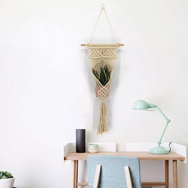 

new hand-woven cotton rope plants basket simple home wall-mounted tapestry net bag