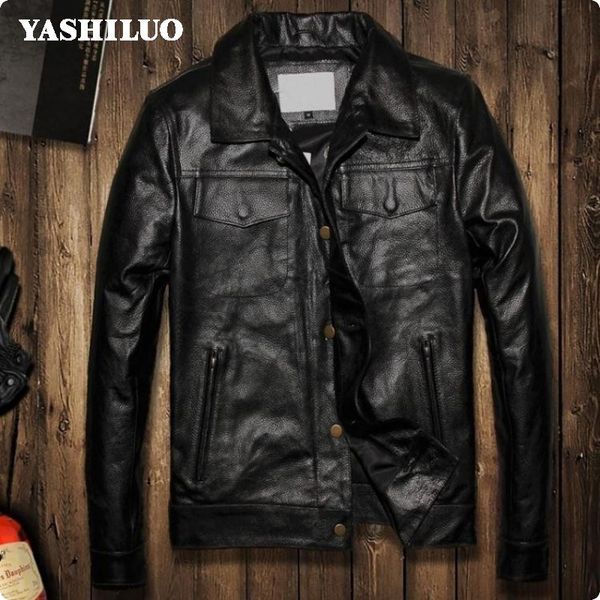 

2020 fashion casual single breasted new 100% real leather jacket mens coat jaqueta couro masculina motoqueiro plus size solid, Black