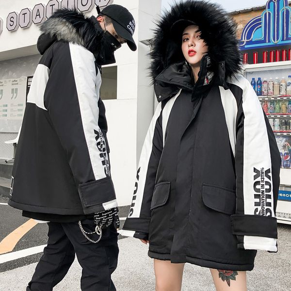 

2019 зима теплая hip нового мужчины мода хоп толстый теплый хлопок куртка большого размера пальто женщин, Black