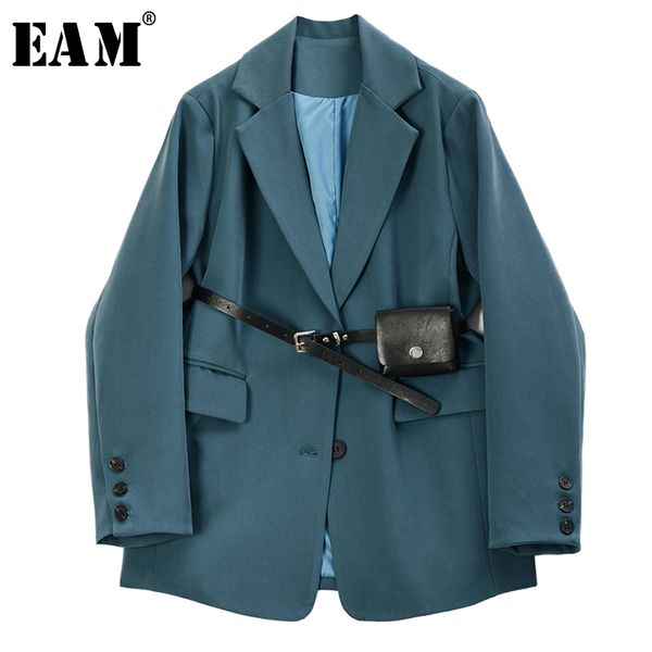 

eam] women blue split joint temperament blazer new lapel long sleeve loose fit jacket fashion tide spring autumn 2020 1r725, White;black