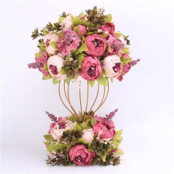 Centrotavola personalizzato con sfera di fiori artificiali da 35 cm + 1 m di peonie Disposizione di file di fiori Decorazione di fornitura Arco di nozze Tavolo Bouqet di fiori Q190429