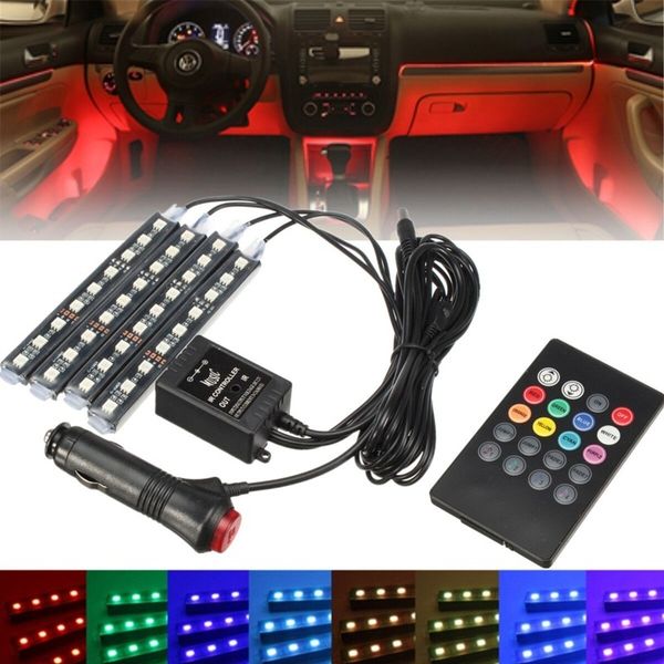 

rgb 4x 36 led car charge 12v 10w glow interior decorative 4in1 atmosphere blue inside foot light lamp with remote control
