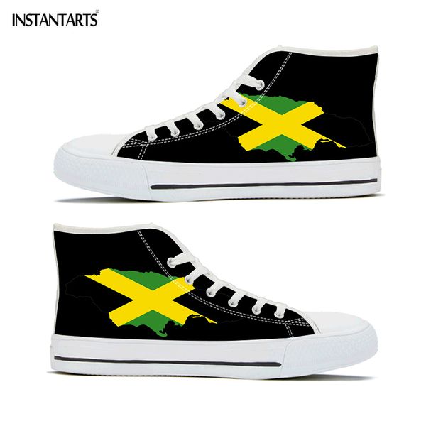 

instantarts jamaica flag printing high canvas shoes for women men brand designer breathable lace up mens casual seakers, Black