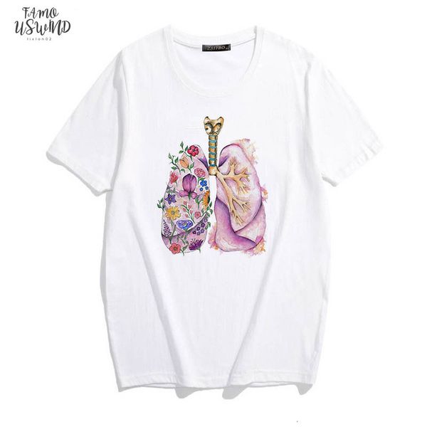 

heart lung apparatus art flower print harajuku women tees loose funny ulzzang tumblr casual fashion summer womens t shirt, White