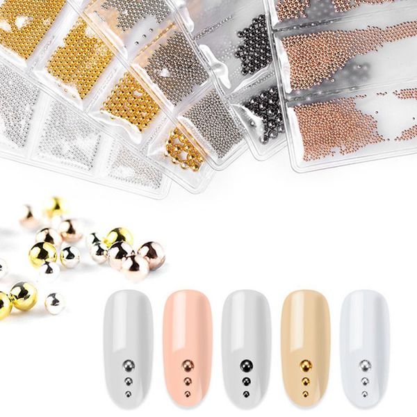 

6 grids/pack art 3d nail caviar beads crafts manicure accessories decoration fine glitters mixed studs charm steel easy to use, Silver;gold