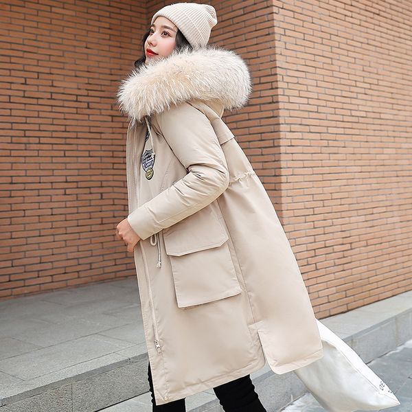 

new womens winter jackets long coat winter warm parka jacket women thick faux fur coats badge drawstring waist female parker, Black