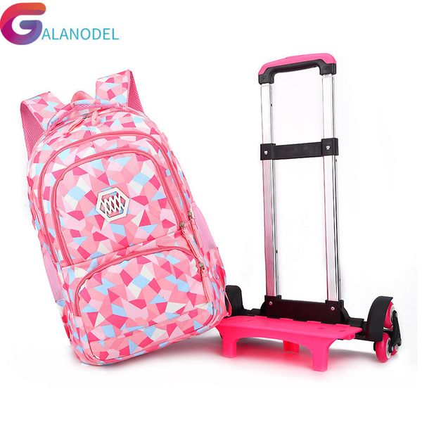 

дети новый съемный 2019 школьные сумки с 6 колесами для девочек тележка рюкзак дети колесные сумки bookbag путешествия багажа