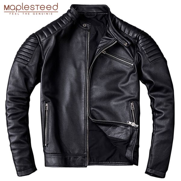 

maplesteed vintage leather jacket men calf skin jackets red brown black moto clothing man biker coat boy leather coat slim m104