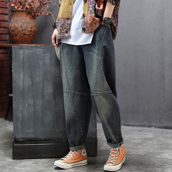 

women jeans denim pants bottoms trousers big loose oversized bleached straight long retro vintage fashion casual bo52232420, Blue