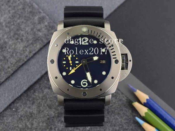 

men's mechanical titanium dial bezel movement counterclockwise manual winding movement black rubber strap diving mens gmt watches 2020, Slivery;brown