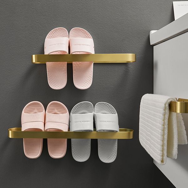 

wall-mounted corner shelf punch-gold athroom slippers rack toilet storage drain shelf bathroom organizer metal
