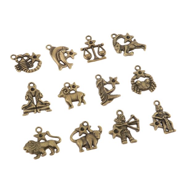 

12pcs antique 12 zodiac charms pendant jewelry making craft, Silver