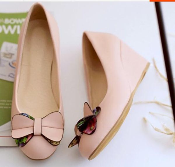 

2019 women's shoes in spring and autumn with new style slope heel round head bowknot @2190, Black