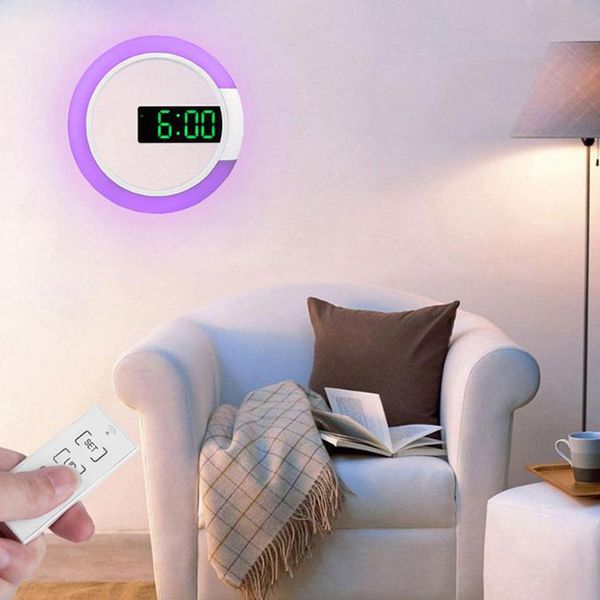 

led digital 3d table clock alarm mirror for living room decorations hollow wall clock modern design nightlight