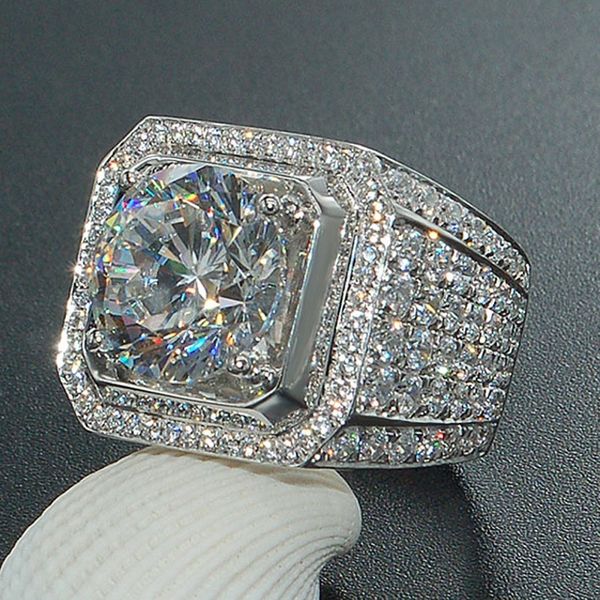 

мужские кольца хип-хоп ювелирные изделия циркон обледенелые кольца роскошная огранка топаз cz алмаз полный драгоценных камней мужчины обруча, Silver