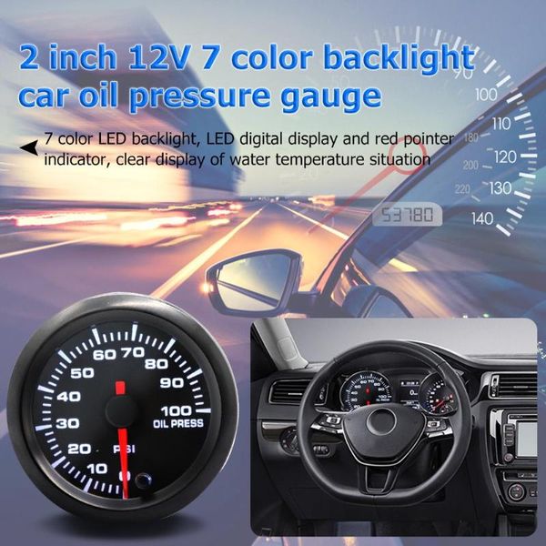 

plastic black 2 inch 52mm 12v auto car modified backlight 0-100psi oil pressure gauge 7 color led backlight display voltmeter