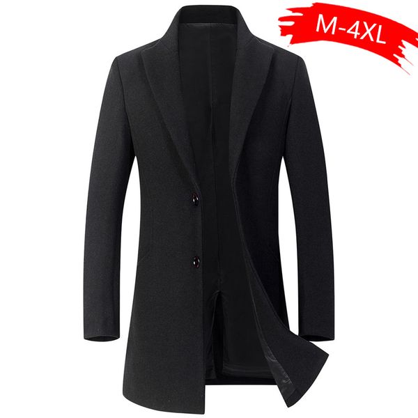

men winter wool blend coat men's new fashion warm thick woolen coat slim fit solid color male warm grey black outwear