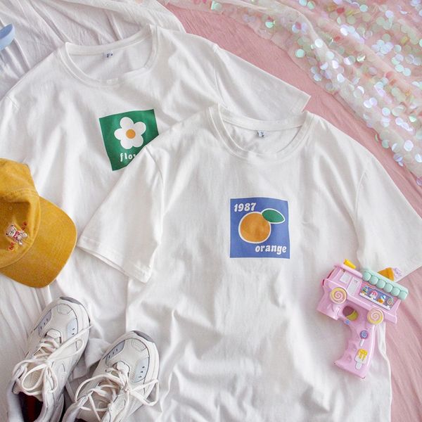 

6bxsb xiasen cute t-shirt girl short sleeved loose ins fashionable student harajuku hipster soft girl cotton underpants t-shirt underpants v, White