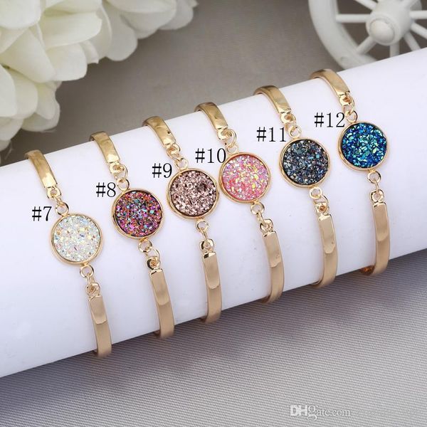 

luxury druzy stone wrap bracelet round natural geode stone rhinestone pave drusy charm bangle for women fashion jewelry gift, Golden;silver