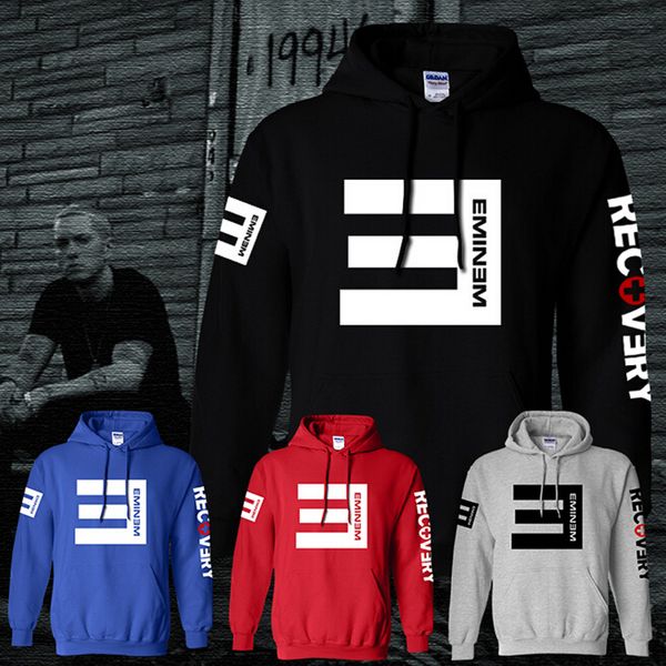 

winter men's fleece hoodies eminem printed thicken pullover sweatshirt em men sportswear fashion clothing ing, Black