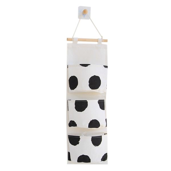 

black and white three pocket hanging bag wall polyester cotton hanging storage bag