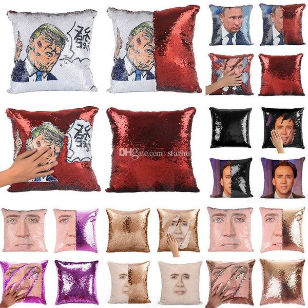 

trump sequin mermaid pillow case diy reversible sofa car decor cushion cover home office christmas decoration dhl an2741