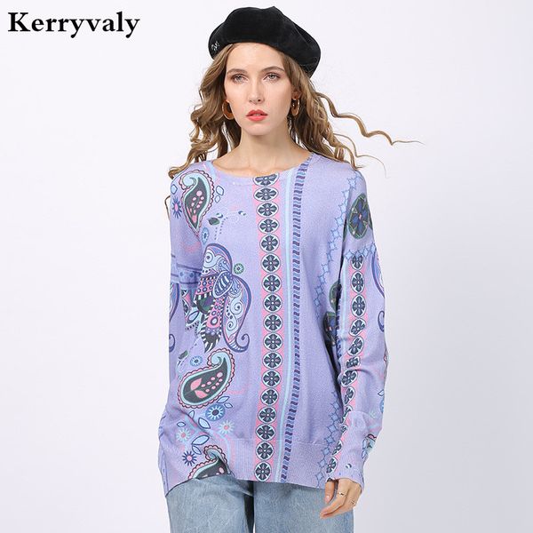 

new retro printed sweater women pullover long sleeve purple romantic flowers print pullovers oversized pull femme d6331, White;black