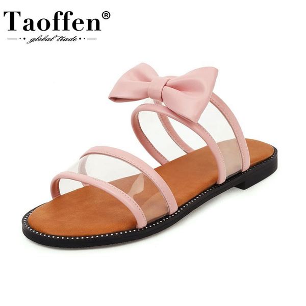 

taoffen size 28-43 woman summer shoes transparent bowtie woman sandals sweet fashion shoes daily vacation footwear, Black