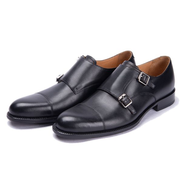 

leather shoes for men wedding office dress shoes handmade monk strap formal shoes men casual leather footwear, Black