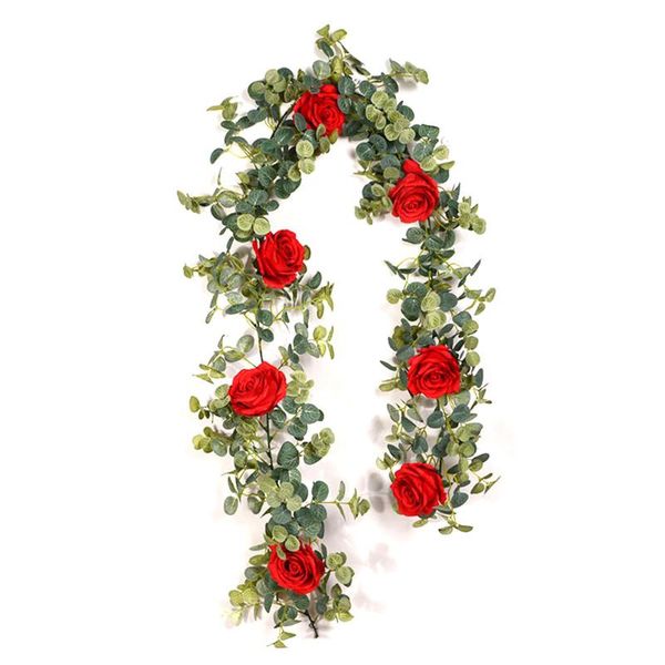 

decorative flowers & wreaths artificial rose flower eucalyptus leaf garland greenery simulation rattan for wedding party backdrop wall decor