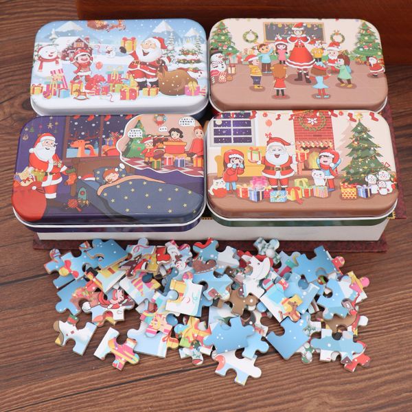 

60 pcs/set christmas wooden puzzle kids toy santa claus jigsaw xmas children early educational diy jigsaw kids christmas baby gifts la206