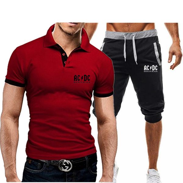 

2020 мужская летняя рубашка acdc с коротким рукавом slim shirt мужская спортивная досуговая комплект из двух частей, White;black