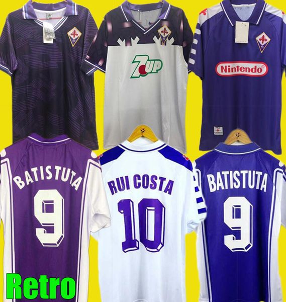 

retro 1992 93 1998 1999 2000 fiorentina soccer jerseys 98 99 fiorentina maillot batistuta rui costa vintage home football shirt camisas, Black;yellow