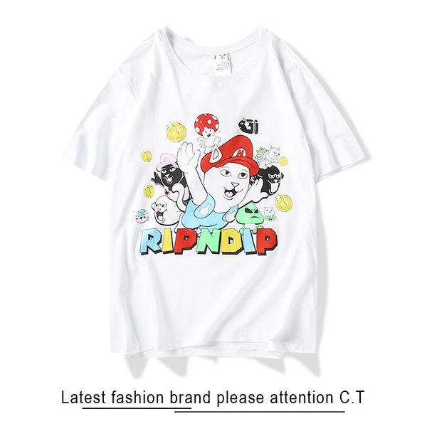 

20ss / ripdip mens люкс футболка итальянская дизайнер бренд футболка chaussures печать футболка платформа дикого кания поножи tshirts размер, White;black